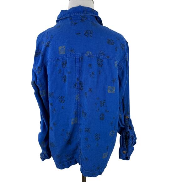 Chico's Design Blue Linen Chinese Women's Button Up Shirt - Picture 5 of 6